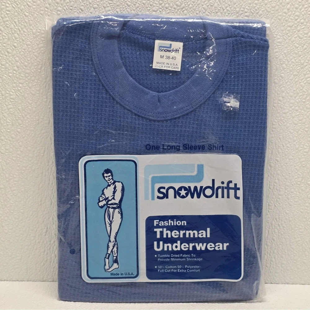 Vintage Snowdrift Blue Thermal Underwear Shirt Mens Medium Base Layer USA New!